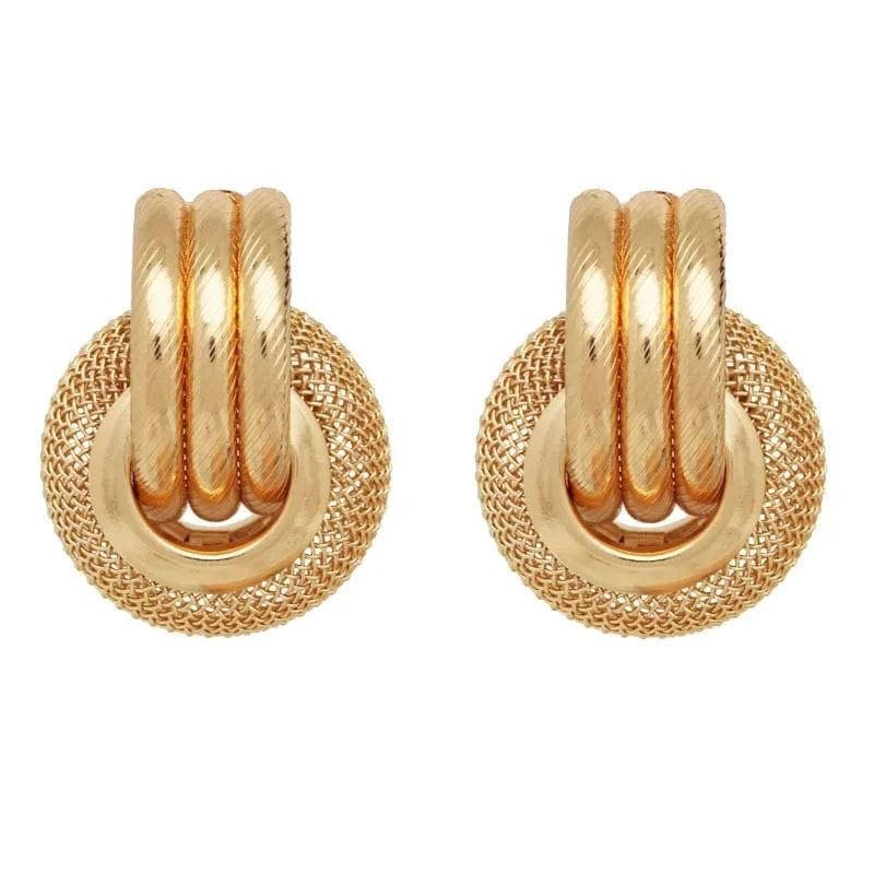 Bohemia Multi-Layer Metal Mesh Round Ear Stud Earrings Gold Color Round Geometric Statement Earrings for Women (KER666)