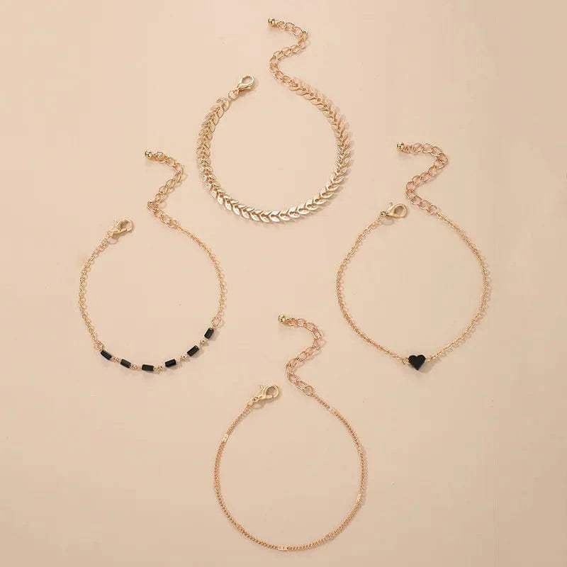 Bohemian Style Black Diamond Bracelet Personalized And Exquisite Butterfly Bracelet 4-Piece Set Chain Link Bracelet