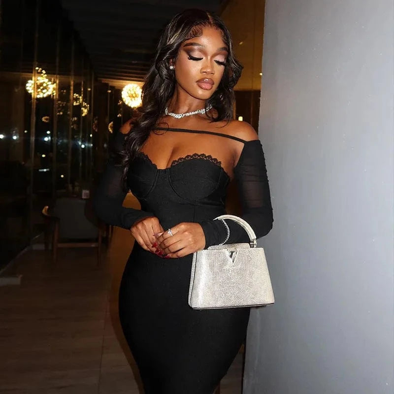 Bomblook ASDS184 Mesh Sleeve Sexy Party Dress Elegant Dresses Elegant Evening Dress