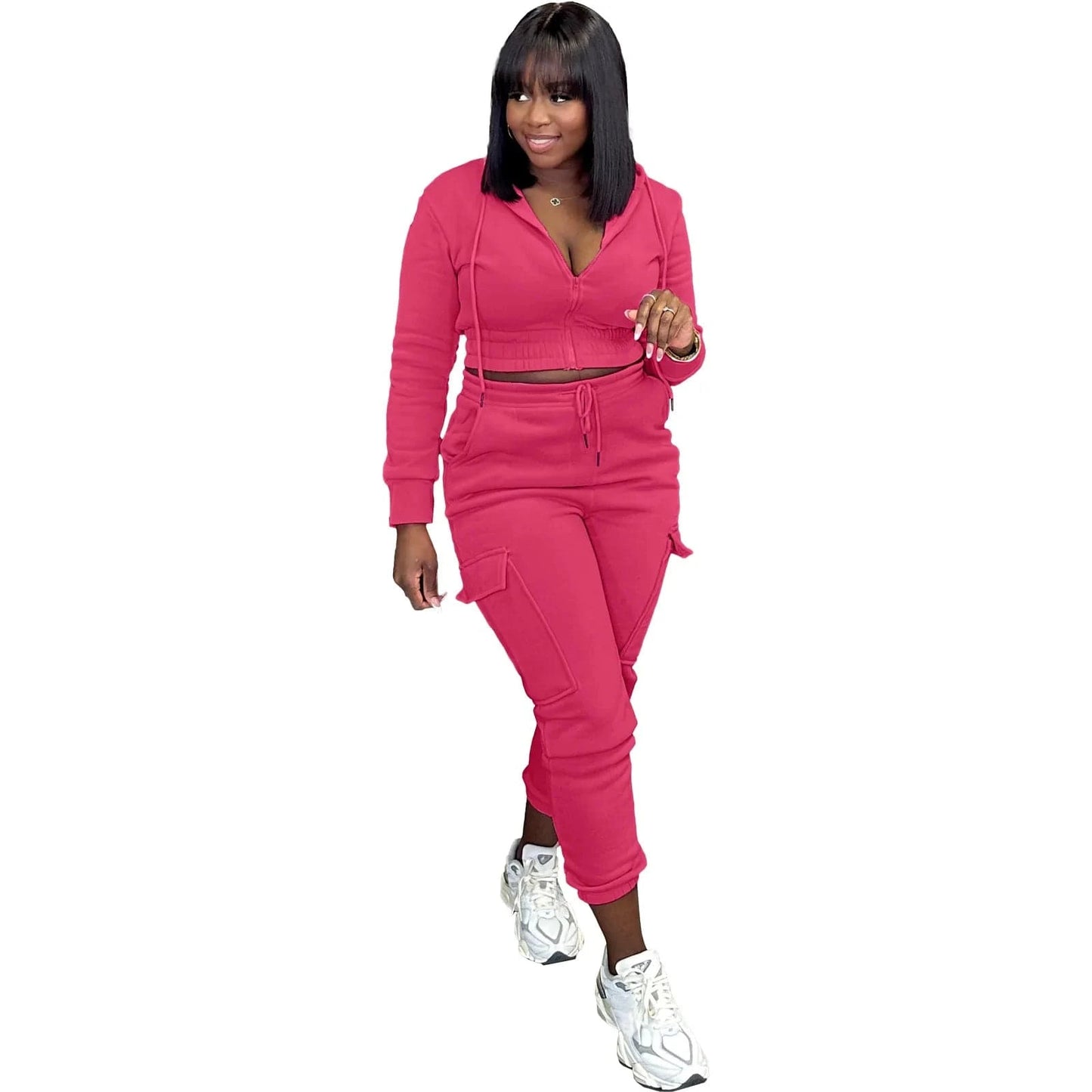 Bomblook ASST194 Sprotwear Jogging Drawstring Cardigan Hoodie Set 2 Piece Set Women Suits Set For Women