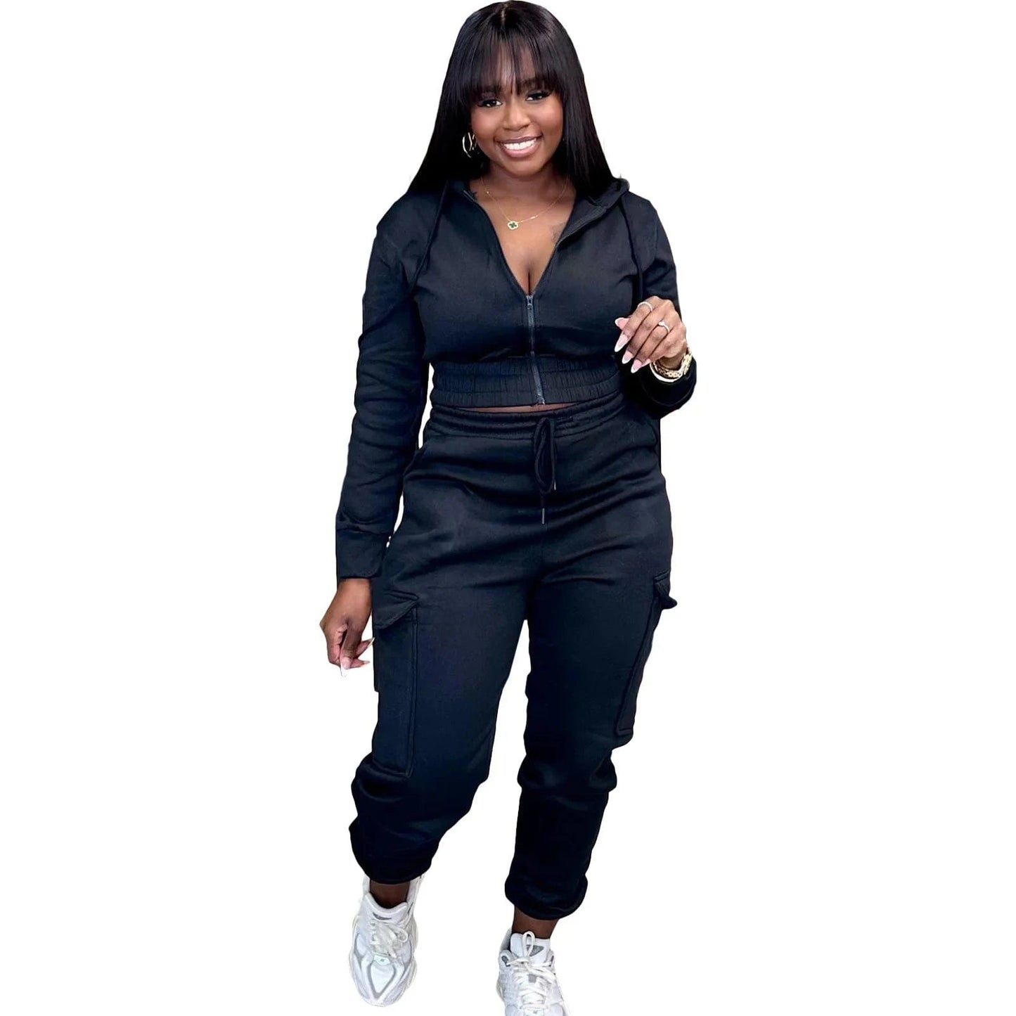Bomblook ASST194 Sprotwear Jogging Drawstring Cardigan Hoodie Set 2 Piece Set Women Suits Set For Women