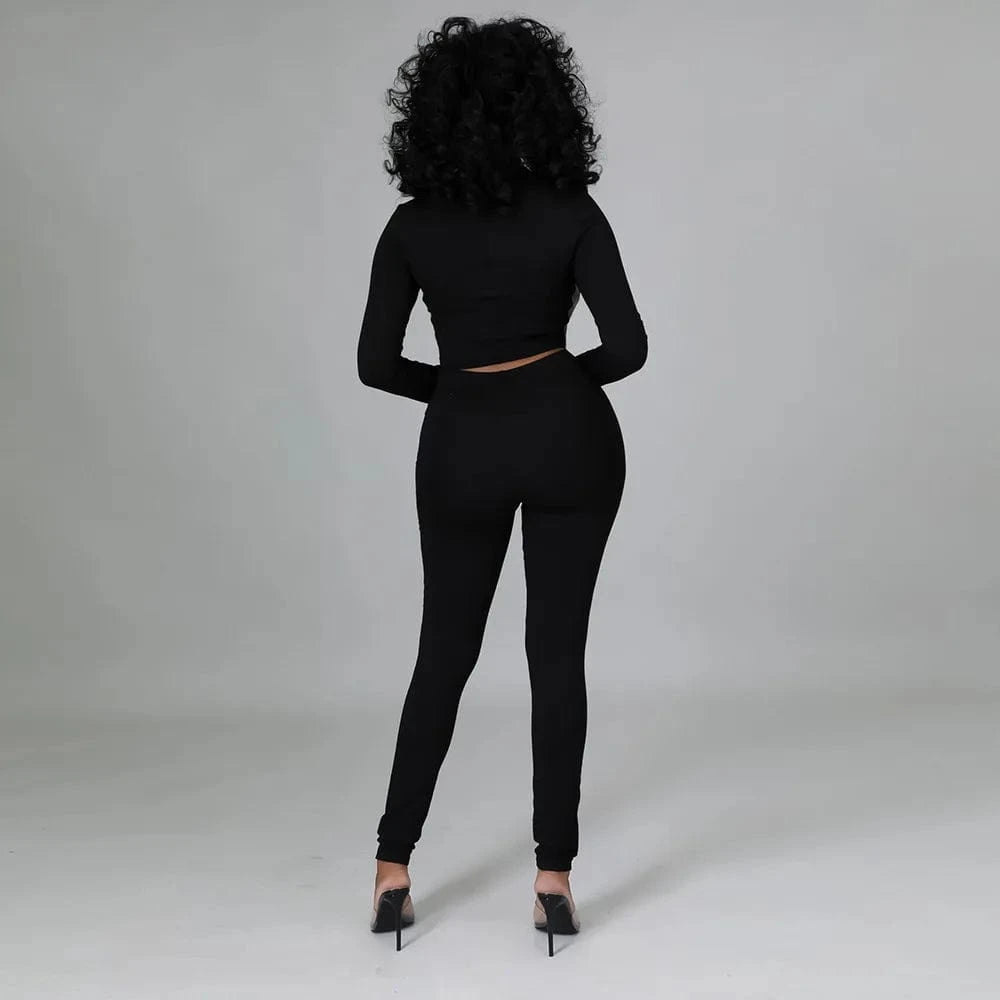 Bomblook C105ST 2024 Clothes For Women Solid Patchwork Shirt With High Waist Pants Casual Zip Outfits Women Two Piece Sets