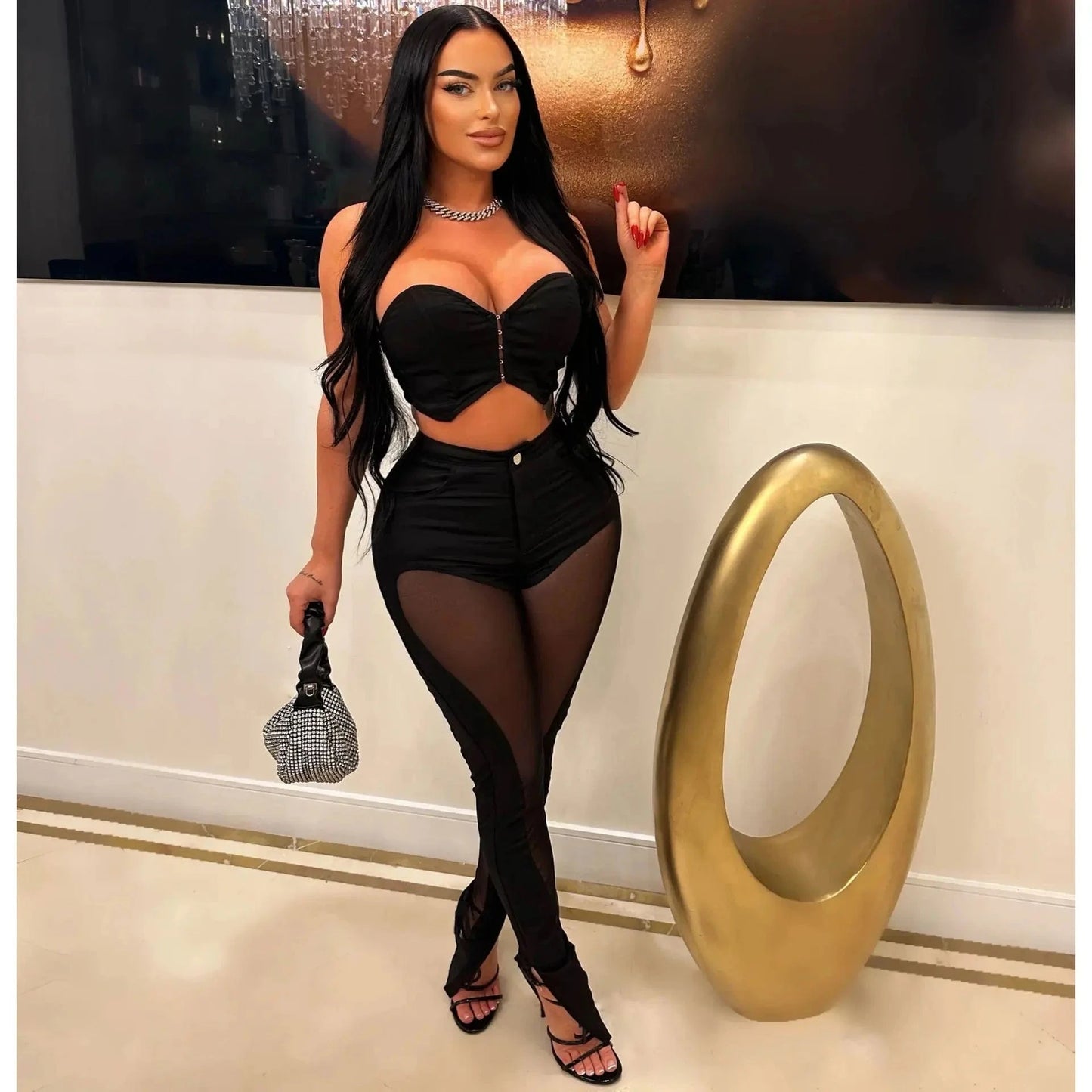 Bomblook C106ST01 2024 Outfits For Women Solid Corset With Patchwork Pencil Pants Party Outfits Women Two Piece Set Club Set