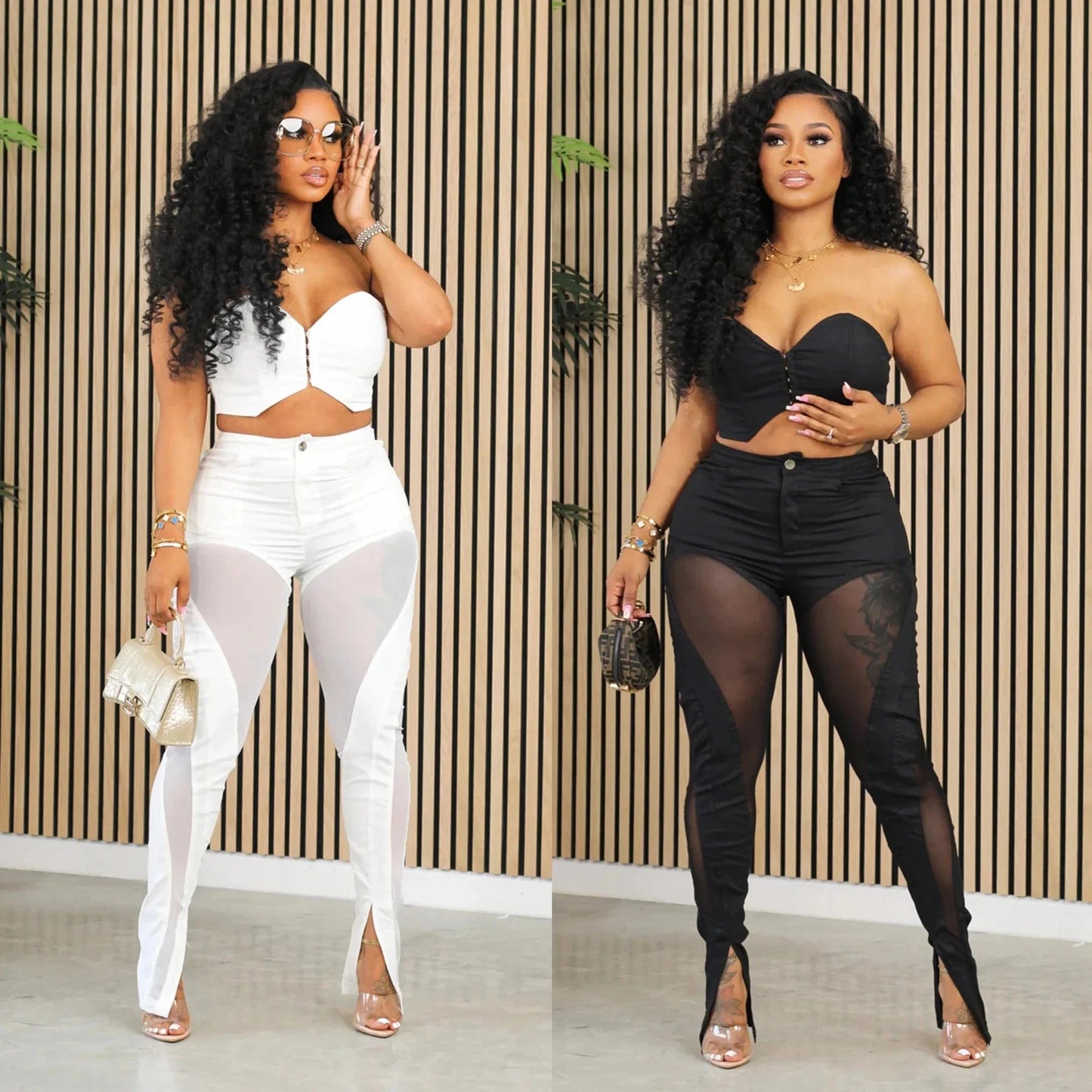 Bomblook C106ST01 2024 Outfits For Women Solid Corset With Patchwork Pencil Pants Party Outfits Women Two Piece Set Club Set