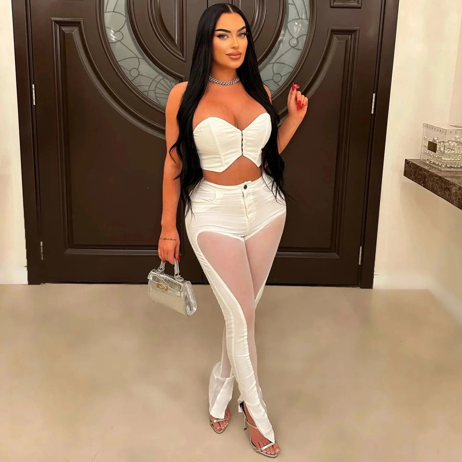 Bomblook C106ST01 2024 Outfits For Women Solid Corset With Patchwork Pencil Pants Party Outfits Women Two Piece Set Club Set