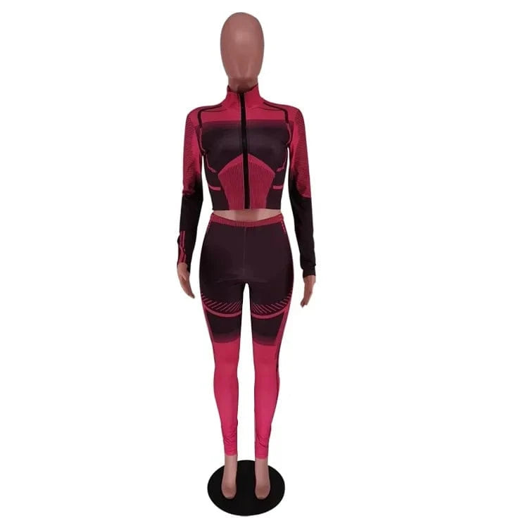 Bomblook C1101ST01 Irregular Print Sportswear Fitness Crop Top With Leggings Set Two Piece Set Women Clothing Workout Sets