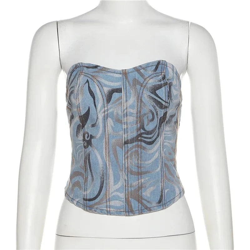 Bomblook C1114ST 2024 Spring Denim Ladies Outfits Lace Up Corset With Mini Skirt Streetwear Sets Backless Two Piece Set Women