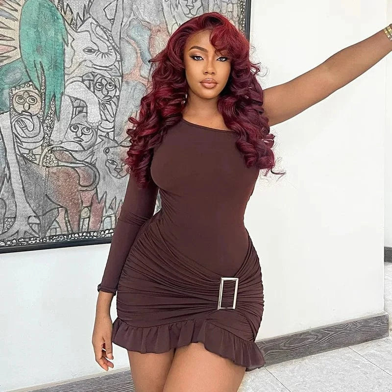 Bomblook C1203DS01 2024 Spring One Shoulder Outfits Ruffle Dresses Women Clothes Hip Wrap Tight New Mini Dress