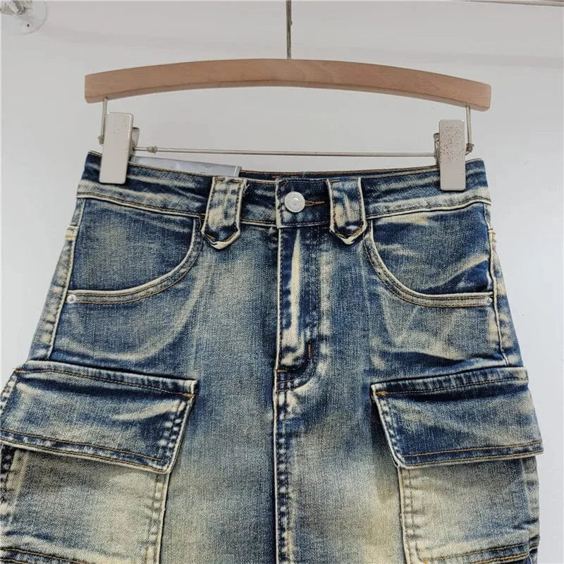 Bomblook C316SK01 Bodycon Skorts Punk Style High Waist Denim Mini Skirt Denim Cargo Skirt Ladies Denim Skorts