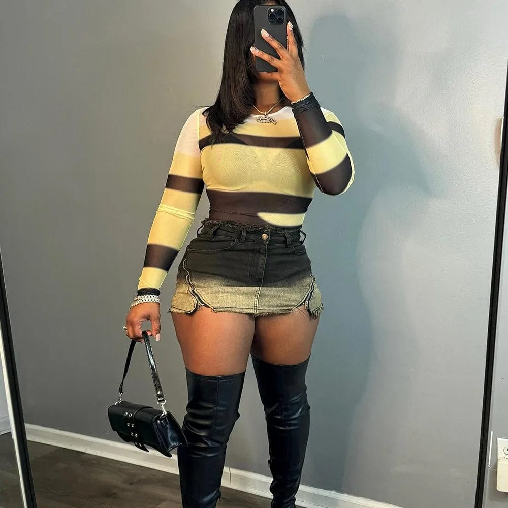 Bomblook C320SK01 Tie Dye Washed New Denim Mini Ripped Skirts Shorts Double Zipper Jeans Low Waist Ladies Charm Skorts