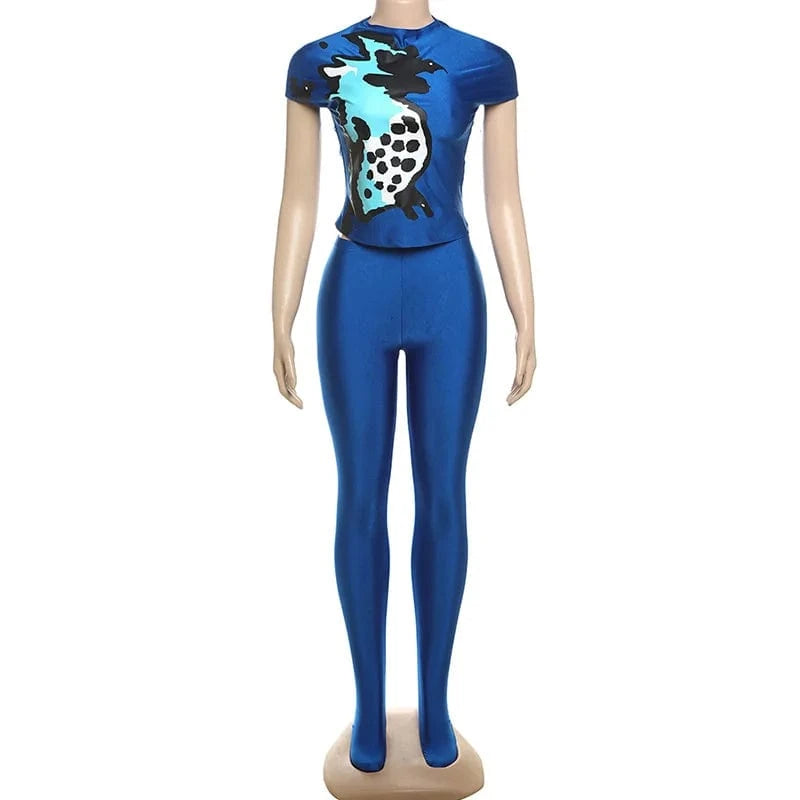Bomblook C327ST Patchwork Short Sleeve Top With Full Leggings Sportswear Print 2 Piece Set Women Summer Butt-lifting 2024 Suits