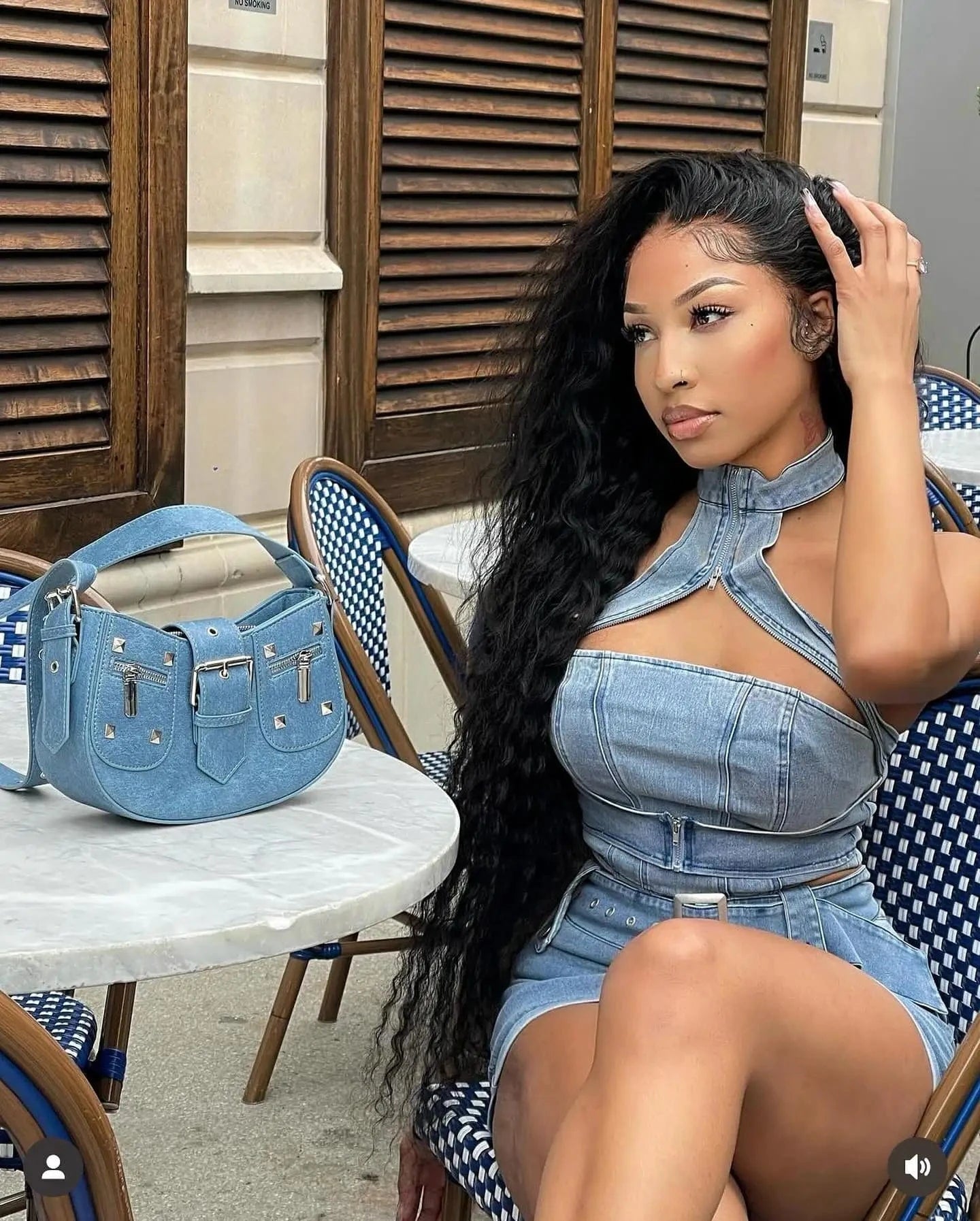 Bomblook C413ST04 Tracksuit Denim Halter Tank Top New Design Outfits Streetwear 2 Piece Cargo Skirt With Belt Women Summer