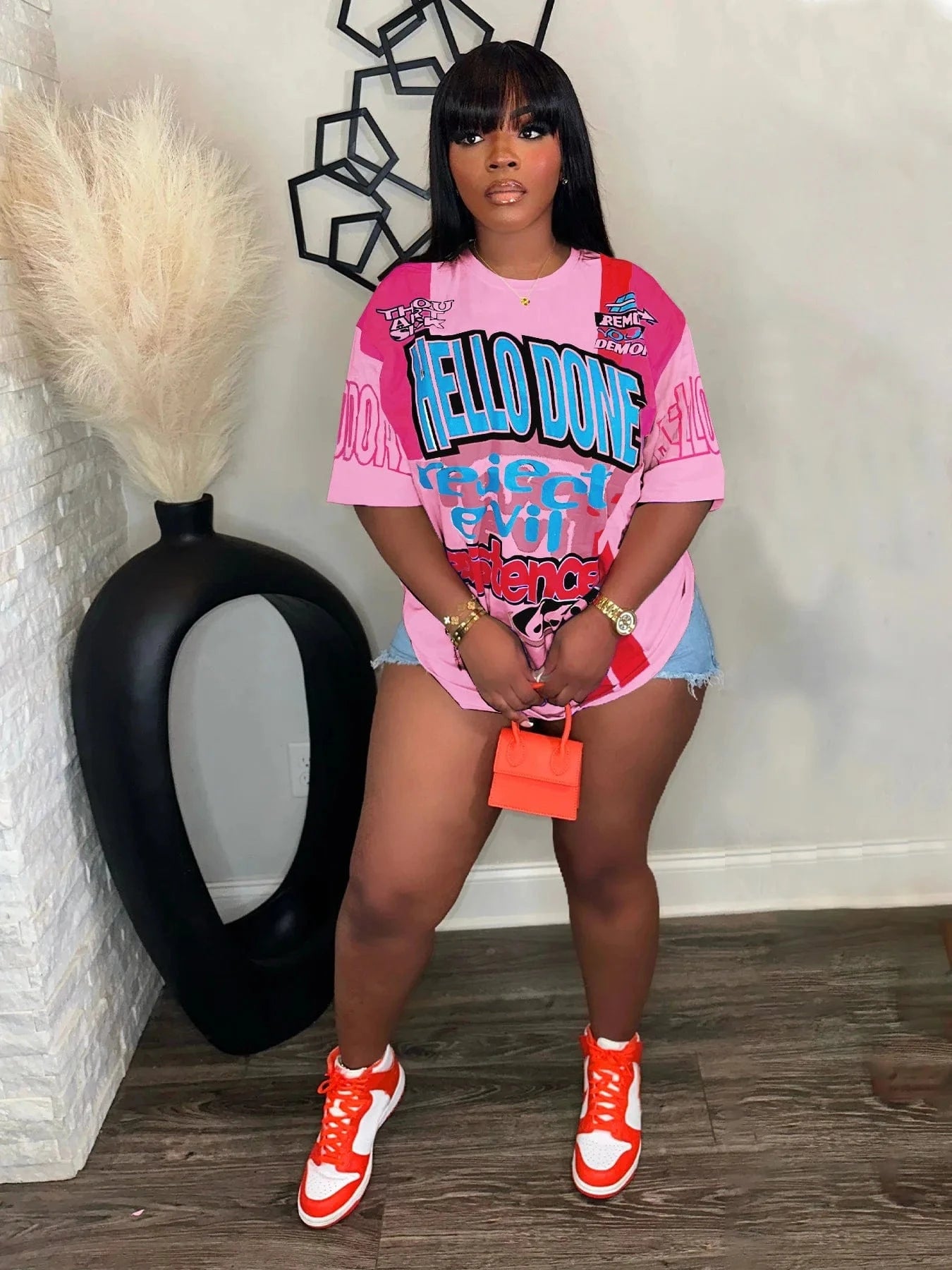 Bomblook C509TP04 2024 Summer Oversize Street Style Graphic Print T Shirt Women Ladies Casual Short Sleeve Tees