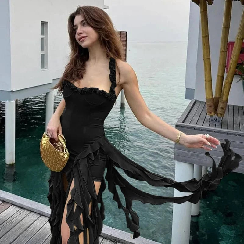 Bomblook C531DS Summer New Arrivals Womens Ruffle Dresses Mini Solid Color Sexy Ladies Fashion Dress With Tassels