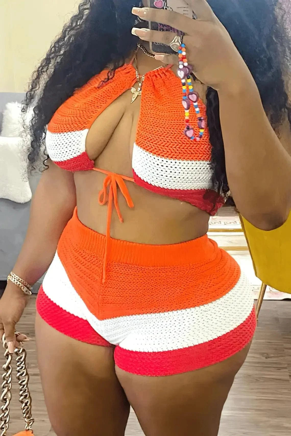 Bomblook C611ST Patchwork Women's Sets Sexy Lace Up Tank Top With Shorts Print 2 Piece Set Women Summer Streetwear