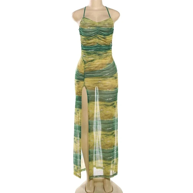 Bomblook C618DS02 2024 Summer Patchwork Elegant Outfits Draped Maxi Dress For Women Maxi Slit Bodycon Crisscross Dresses