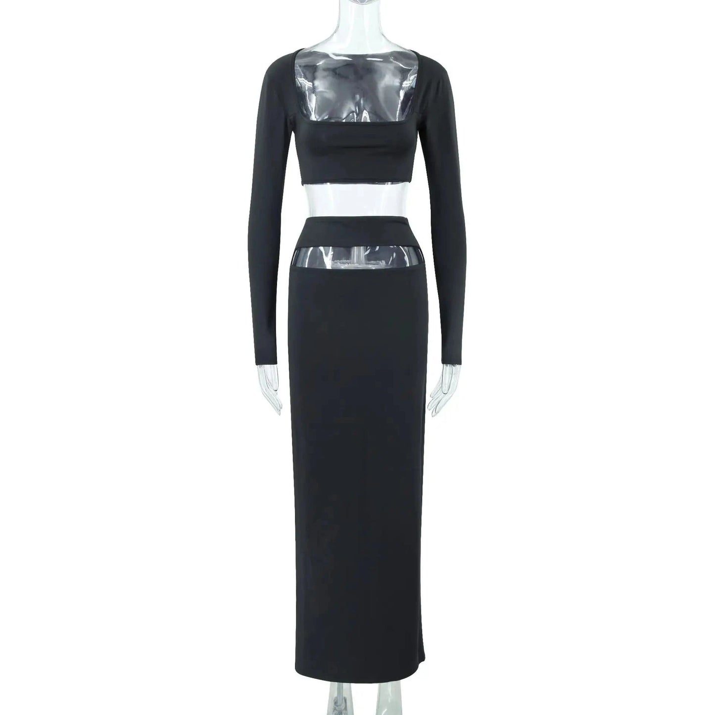 Bomblook C822ST 2024 Square Collar Crop Top Women Solid Clothing Women Midi Skirt Sets 2 Piece Skirt Set Women