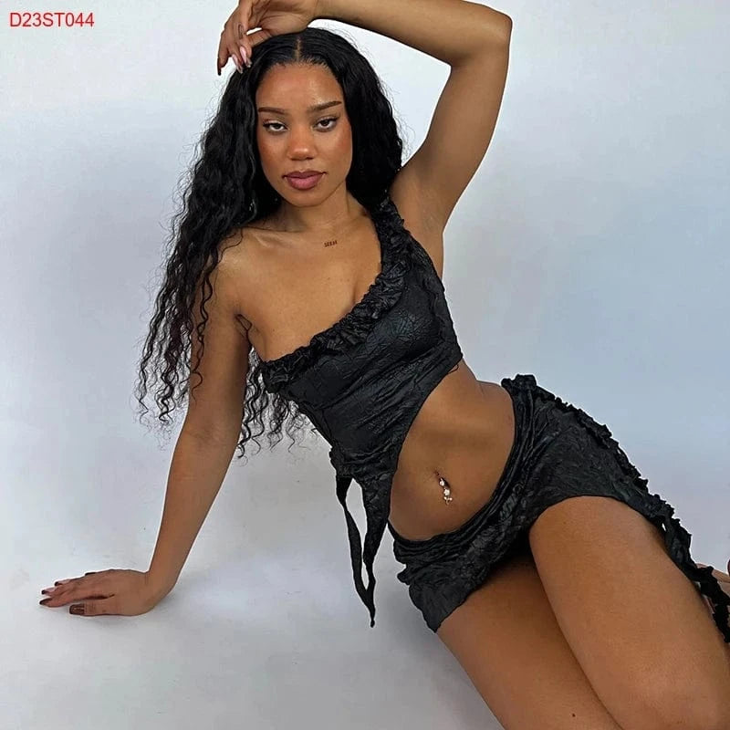 Bomblook D23ST044 New Sexy Club Two Piece Set Women Clothing Summer 2024 Skirt Top Set For Women