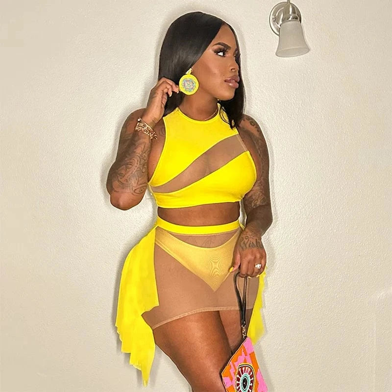 Bomblook D23ST058 Summer Patchwork Sleeveless Mini Skirt 2 Piece Set Women Set Skirt Sets