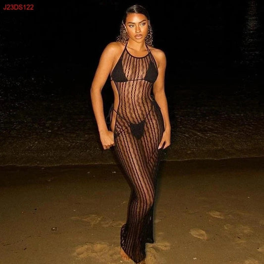 Bomblook J23DS122 Mesh See Through Backless Halter Sexy Dress Summer Dress Women'S Dresses 2024