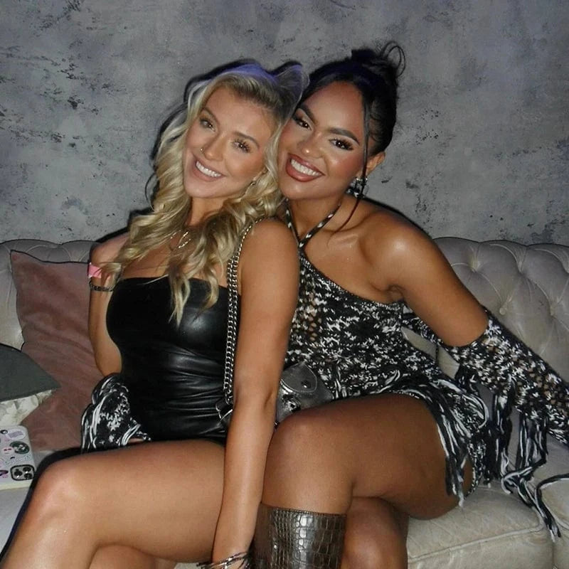 Bomblook K23DS590 2024 Spring Slim New Design Dress Club Halter Dress With Cardigan Mini  Real Knit Patchwork Dress With Tassels