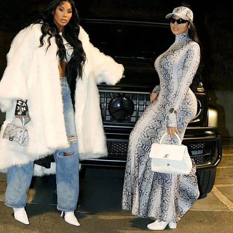 Bomblook K23DS617 2024 Spring Unique Print Outfits Dress For Women New Fashion Bodycon Snake Print Maxi Dress With New Dresses