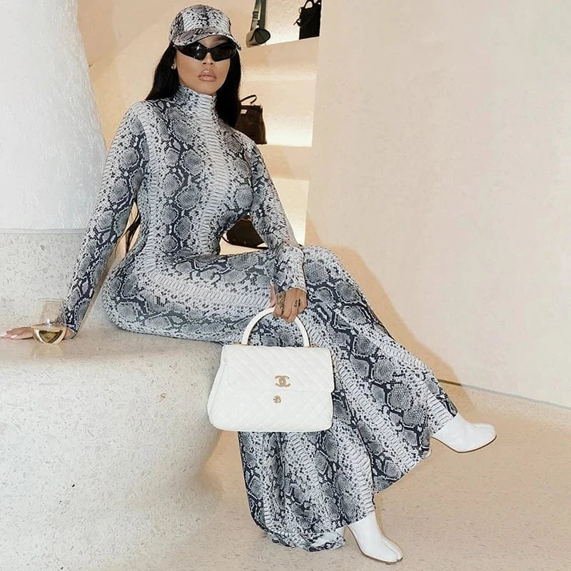 Bomblook K23DS617 2024 Spring Unique Print Outfits Dress For Women New Fashion Bodycon Snake Print Maxi Dress With New Dresses