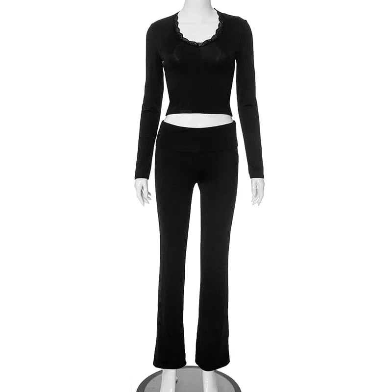 Bomblook K23ST589 2024 Tweed Set Solid Outfits Elegant Loungewear V Neck Crop Top Trending Women Clothing Two Piece Pants Set