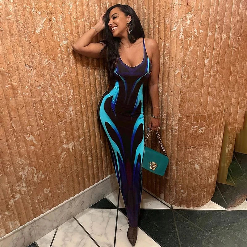 Bomblook K24DS065 2024 Maxi Outfits Women Summer Clothes Slip Dress Ladies Dress Striped Party Print Dresses Women