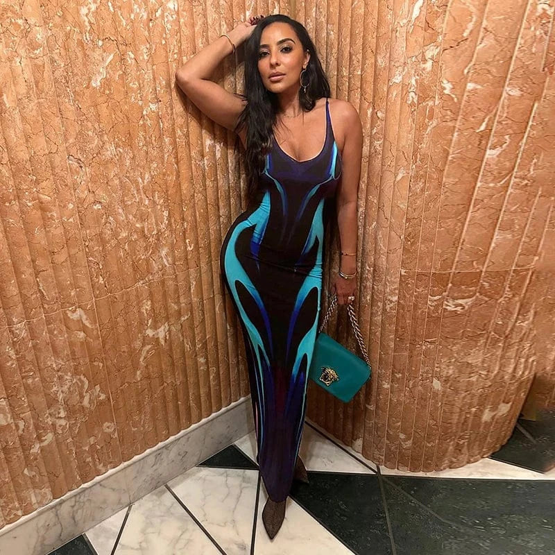 Bomblook K24DS065 2024 Maxi Outfits Women Summer Clothes Slip Dress Ladies Dress Striped Party Print Dresses Women