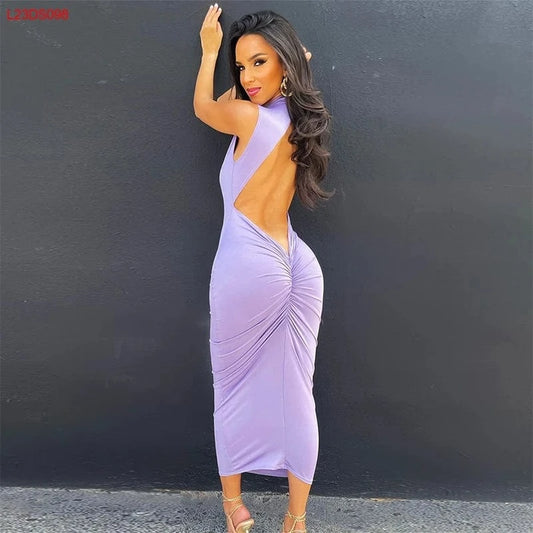 Bomblook L23DS098 2024 Summer Sleeveless Halter Dresses Women Casual Sexy Dress Maxi Dress