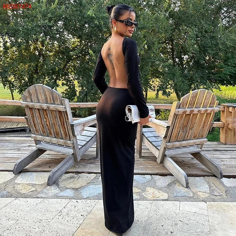 Bomblook M23ST474 Autumn Crop Backless Long Sleeve Skirt Set Two Piece Set Women Clothing Loungewear Women Sets