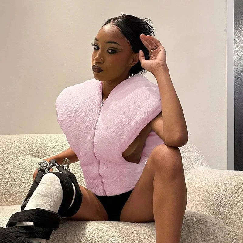 Bomblook Q23TP522 Fall Winter Streetwear Windproof Cotton Sleeveless Coat Drop Shoulder Vest Coat Lady Casual Wear