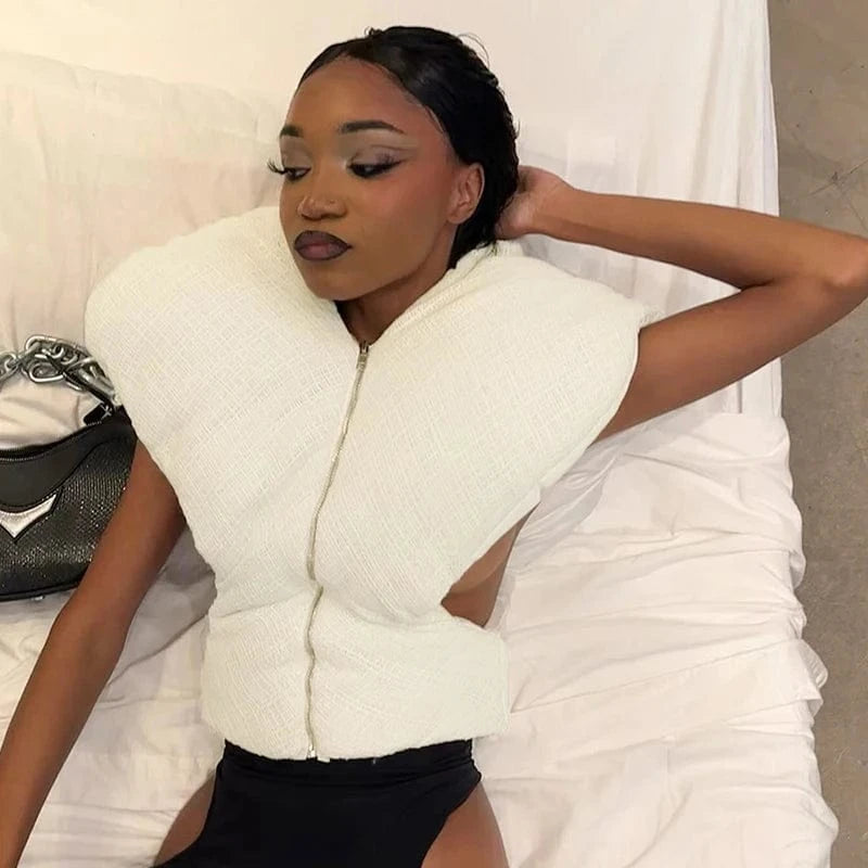 Bomblook Q23TP522 Fall Winter Streetwear Windproof Cotton Sleeveless Coat Drop Shoulder Vest Coat Lady Casual Wear