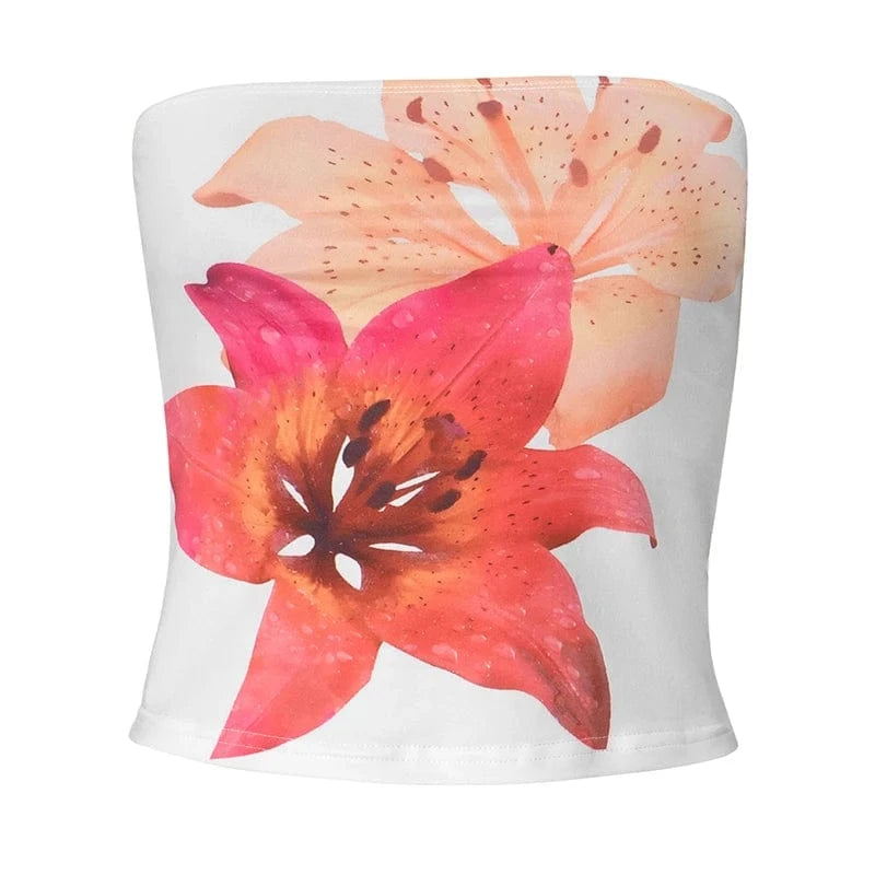 Bomblook Q24TP398 Flower Print Slim Fit and Slimming Fit Tight Strapless Fashion Top for Women's Summer Collection