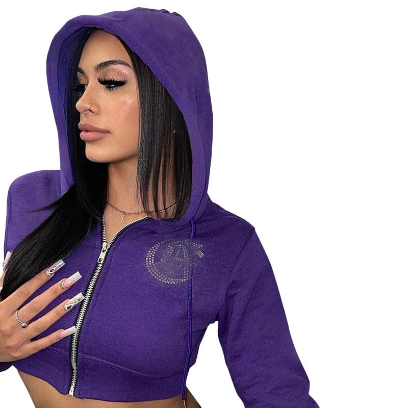 Bomblook X22ST423 2024 Rhinestone Hoodies Outfits Women Two Piece Pants Set Long Sleeve Shorts Set