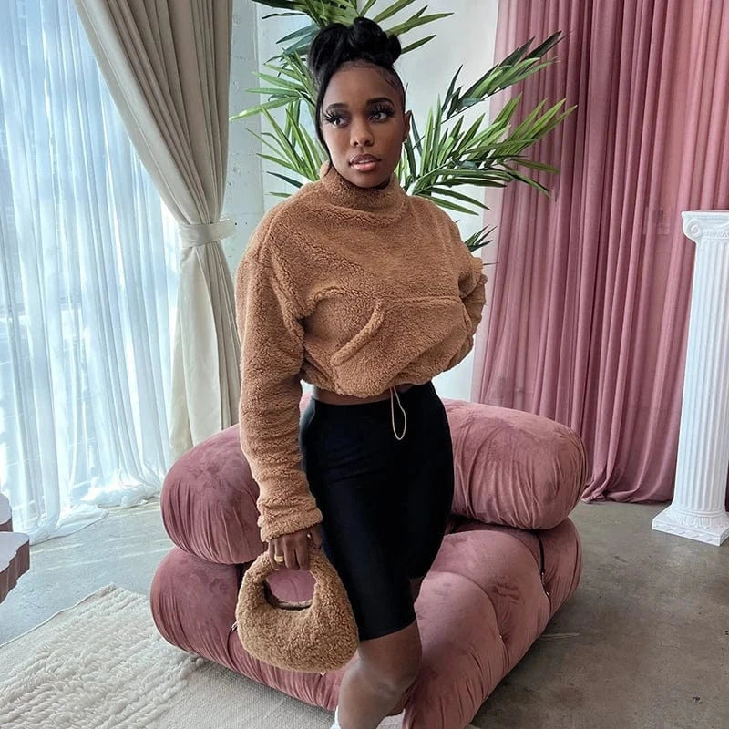 Bomblook X22TP550 2024 Hot Sale Fashion Home Indoor Winter Women's Cashmere Sweaters Solid Crop Top