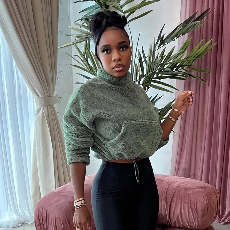 Bomblook X22TP550 2024 Hot Sale Fashion Home Indoor Winter Women's Cashmere Sweaters Solid Crop Top