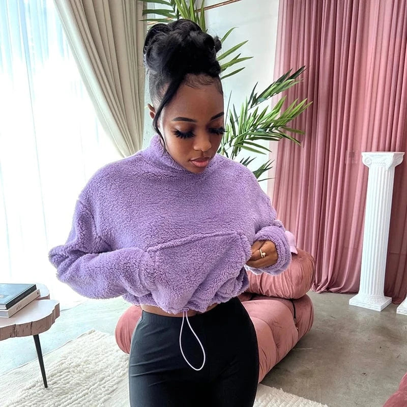 Bomblook X22TP550 2024 Hot Sale Fashion Home Indoor Winter Women's Cashmere Sweaters Solid Crop Top