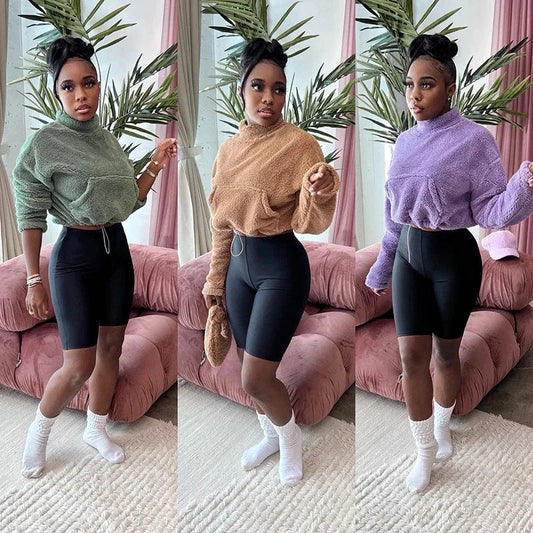 Bomblook X22TP550 2024 Hot Sale Fashion Home Indoor Winter Women's Cashmere Sweaters Solid Crop Top