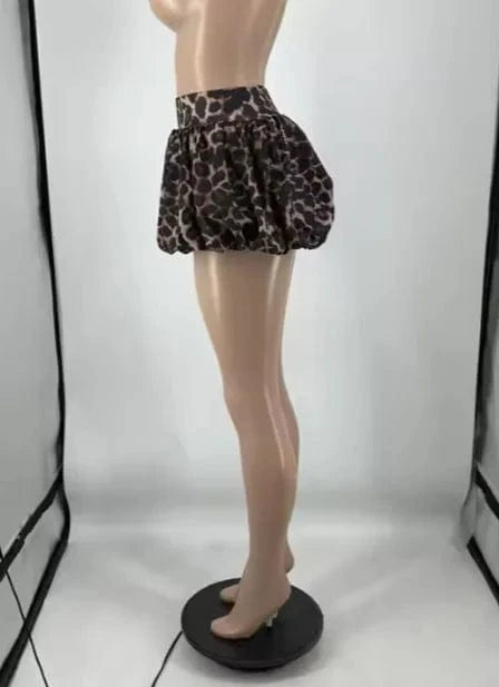 Bomblook Z1007ST02 Women V Neck Top And Mini Puffy Skirts Outfits Graphic Printing Loose Tshirts Two Piece Sets