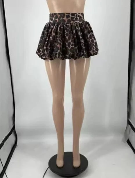 Bomblook Z1007ST02 Women V Neck Top And Mini Puffy Skirts Outfits Graphic Printing Loose Tshirts Two Piece Sets