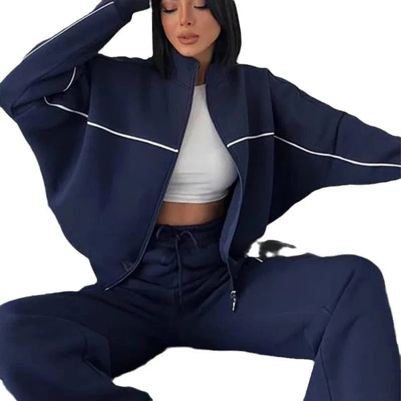 Bomblook Z1101ST01 New 2024 Casual Long Sleeve Zipper Cardigan Pants Tracksuit Sports Outfit Suit 2 piece Pants Set for Women