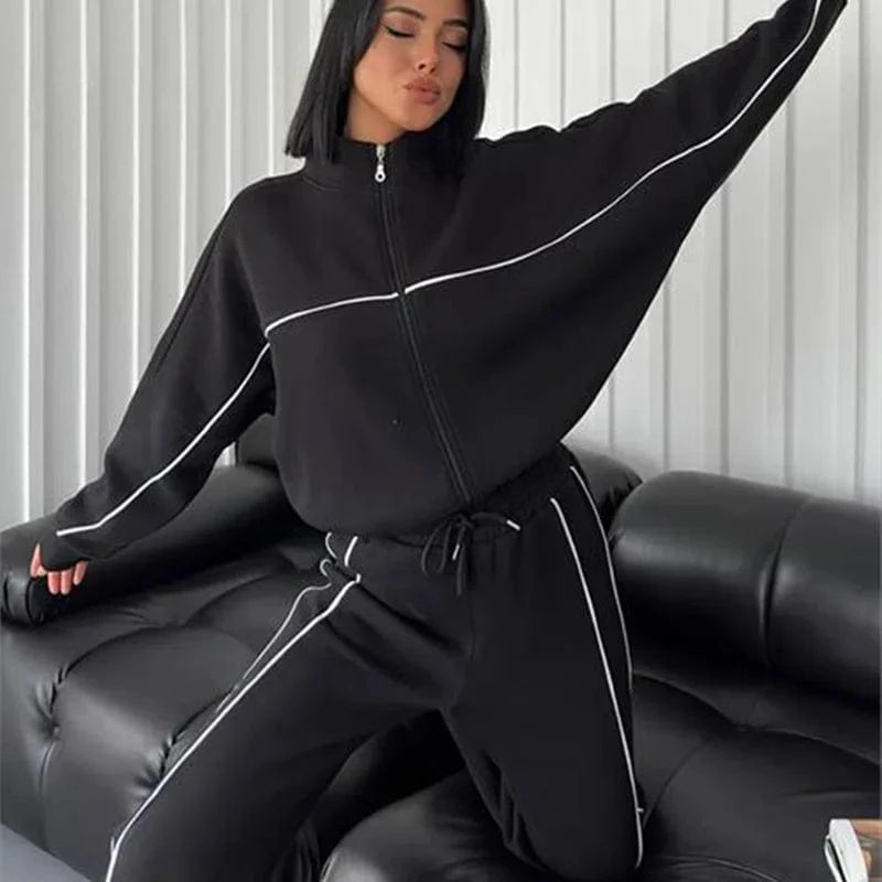 Bomblook Z1101ST01 New 2024 Casual Long Sleeve Zipper Cardigan Pants Tracksuit Sports Outfit Suit 2 piece Pants Set for Women