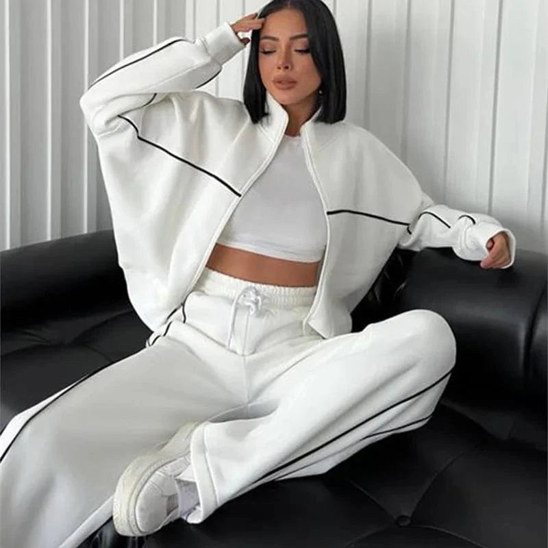 Bomblook Z1101ST01 New 2024 Casual Long Sleeve Zipper Cardigan Pants Tracksuit Sports Outfit Suit 2 piece Pants Set for Women