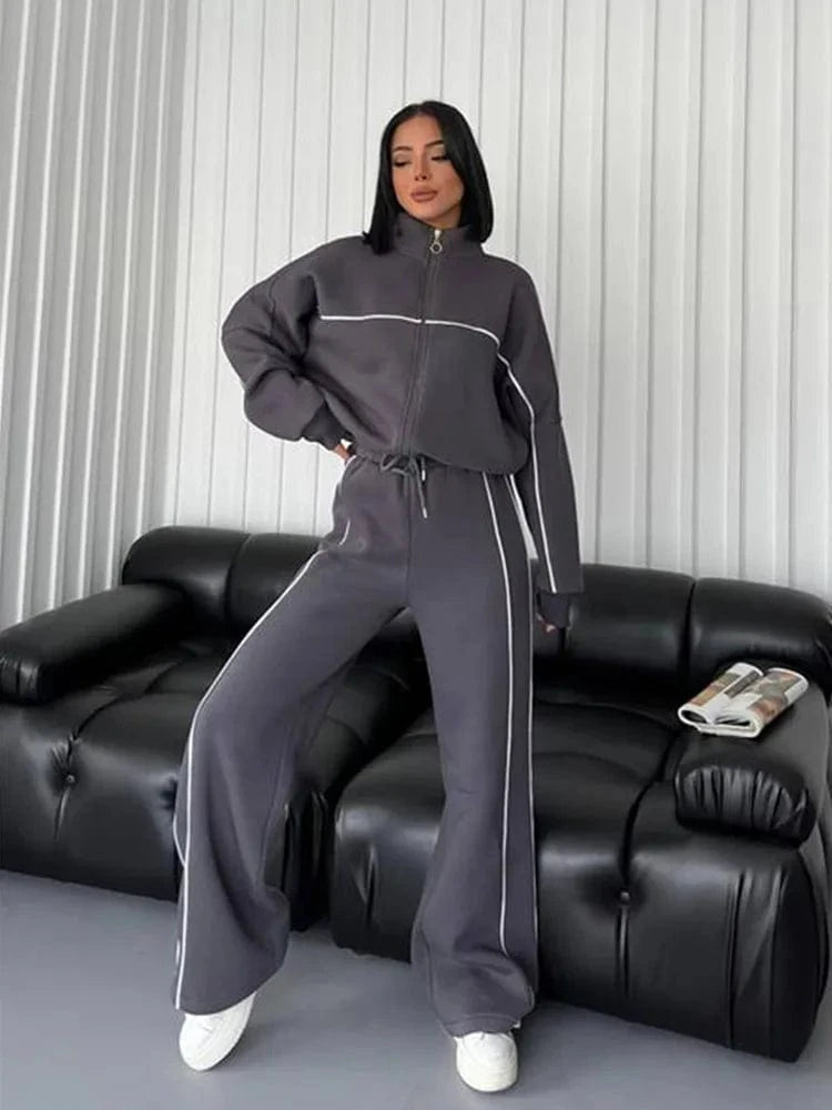 Bomblook Z1101ST01 New 2024 Casual Long Sleeve Zipper Cardigan Pants Tracksuit Sports Outfit Suit 2 piece Pants Set for Women