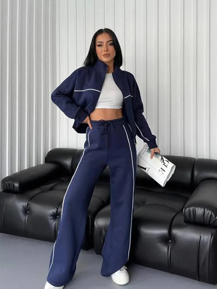 Bomblook Z1101ST01 New 2024 Casual Long Sleeve Zipper Cardigan Pants Tracksuit Sports Outfit Suit 2 piece Pants Set for Women
