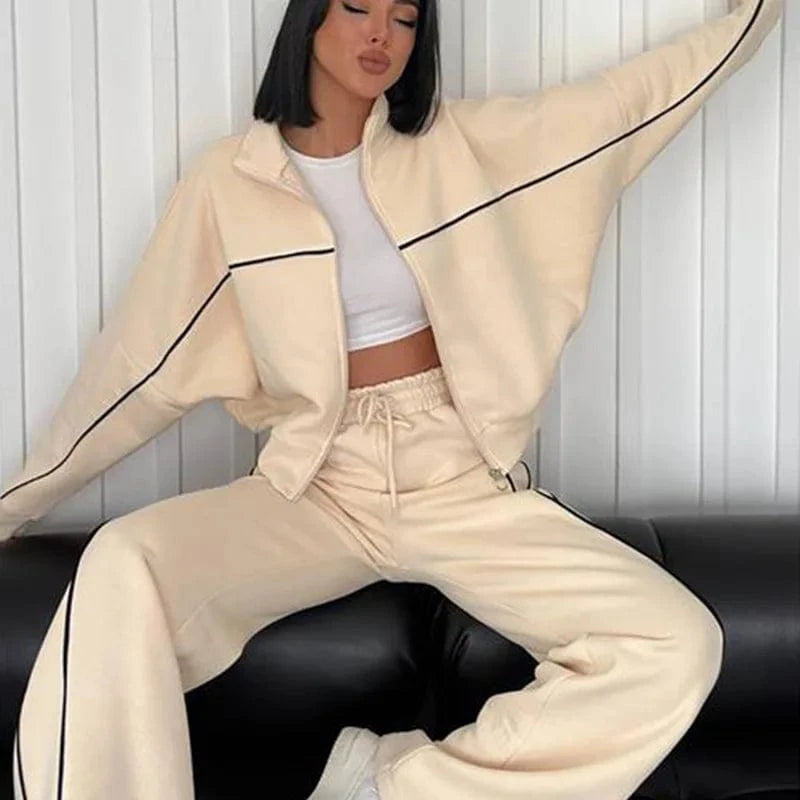 Bomblook Z1101ST01 New 2024 Casual Long Sleeve Zipper Cardigan Pants Tracksuit Sports Outfit Suit 2 piece Pants Set for Women