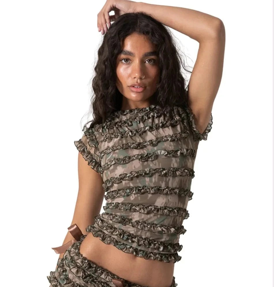 Bomblook Z802ST Sweet Spice Girl Wooden Ear Side Hollow Out Strappy Camisole Tank Top Women Summer Lace Pom Shorts 2 Piece