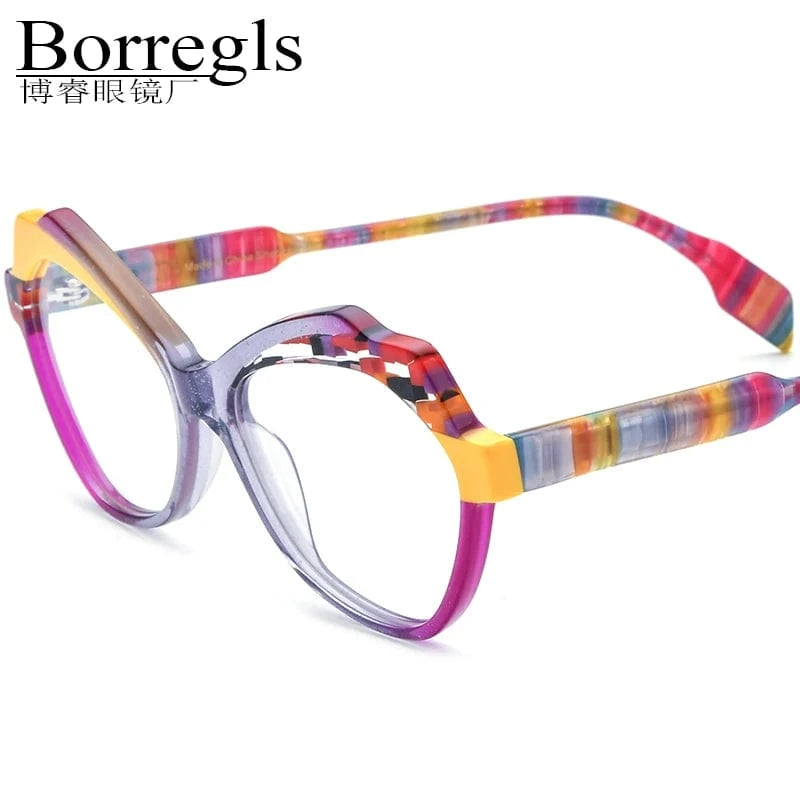 Borregls Acetate Cat Eye  Glasses Frame 2023 New Vintage Eyeglasses Women Optical Spectacles Eyewear 19331